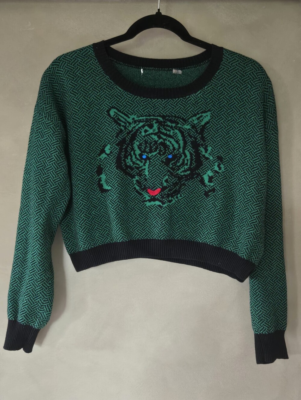 Chico | Green Black Tiger Graphic 100% Cotton Knit Sweater, Size S - Picture 2 of 9